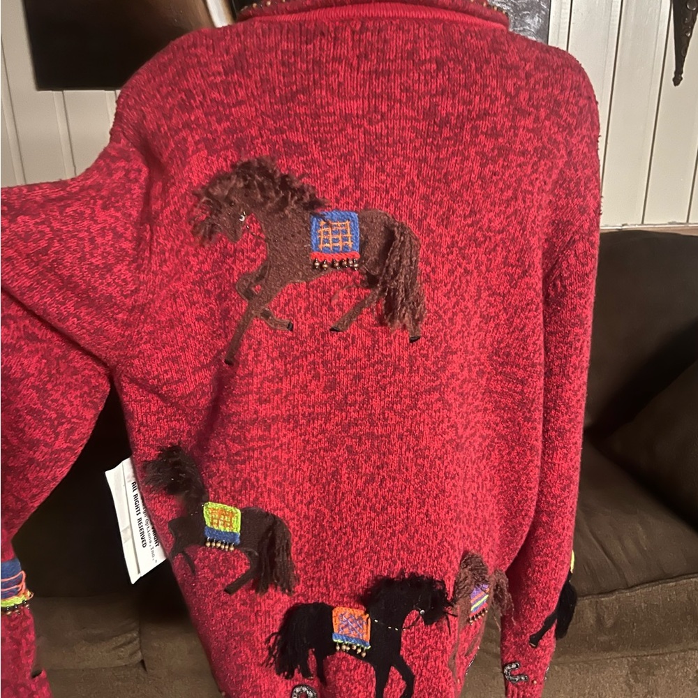 Designs Options By Gordon ~ X-Large ~ Red/Brown ~ Western/ Horse ~ Sweater ~ New - Picture 13 of 16